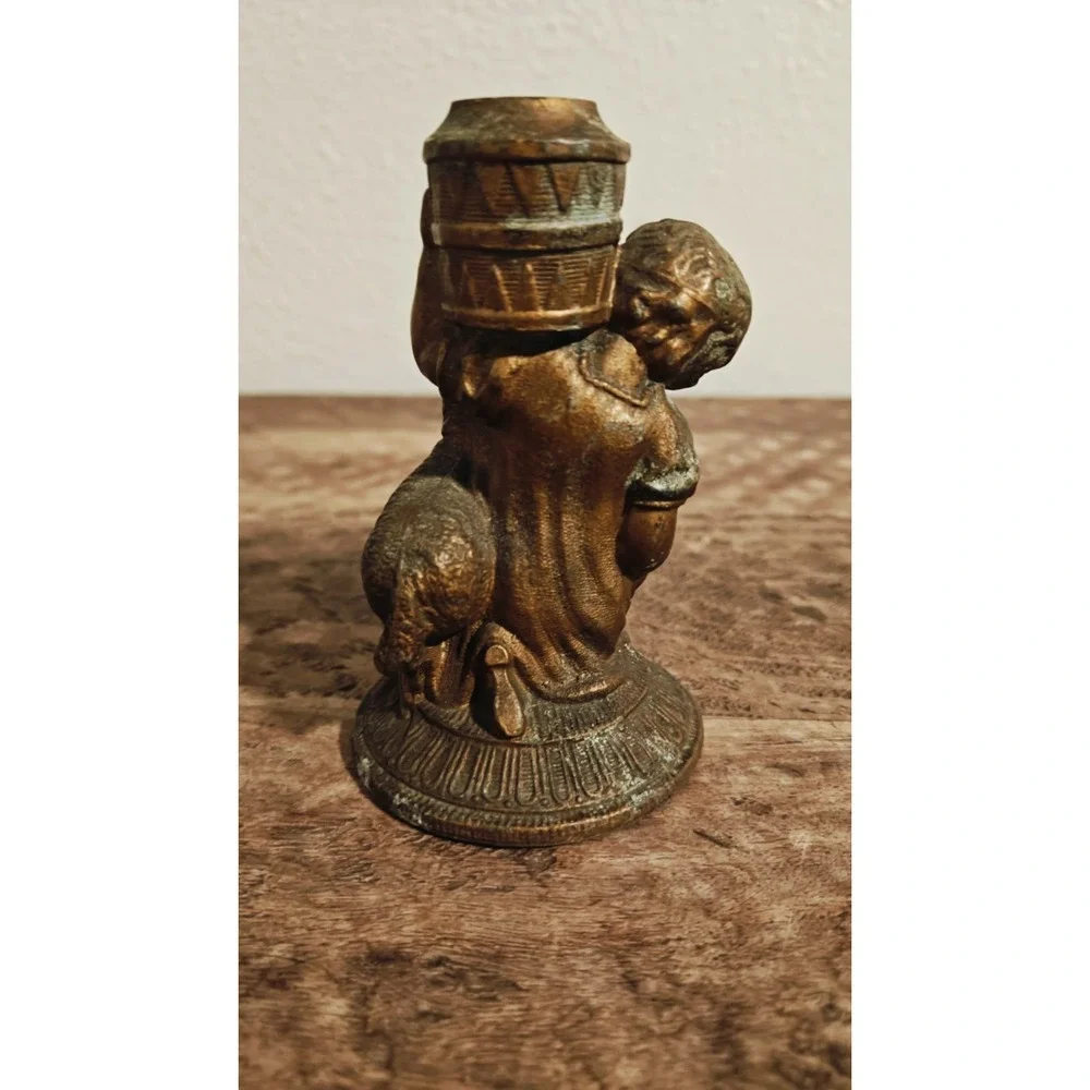 ANTIQUE ART NOUVEAU‎ OIL LAMP Base  BRONZE FIGURAL Child WITH SHEEP BUST